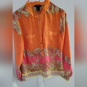 H&M New Vibrant Orange and Pink Paisley Women's Top